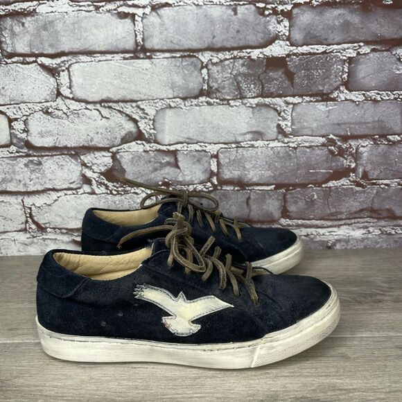 Freebird Dark Blue and Light Tan lace up sneakers shoes women sz 5M US/35EU - Picture 7 of 13